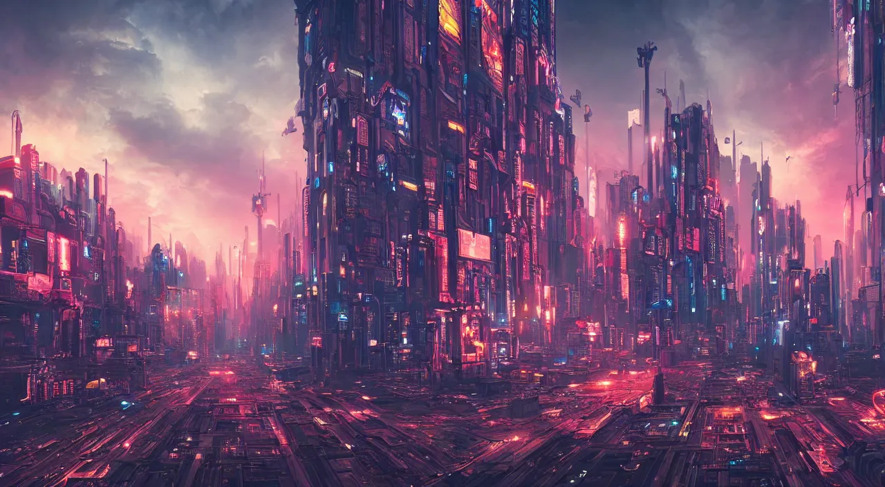 Prompt: a Stunning 3d painting of A cyberpunk city on the universe by gerg rutkowski and Daniel Romanovsky,epic lighting,beautiful sky,Retro colour,hyper detailed,Super realistic,cinematic,sci fi art,Masterpieces,8K Resolution