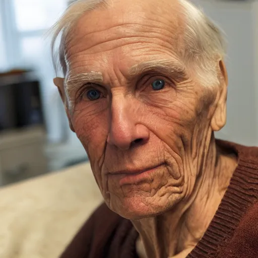 Image similar to A photograph of old Jerma985 in his eighties who looks like Jerma985 wearing a sweater in the 2010s, Jerma985, looks like Jerma985, taken in the late 2010s, taken on a 2010s Camera, realistic, hyperrealistic, very realistic, highly detailed, very detailed, extremely detailed, detailed, digital art, trending on artstation, headshot and bodyshot