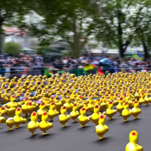 Prompt: rubber ducks racing in a marathon