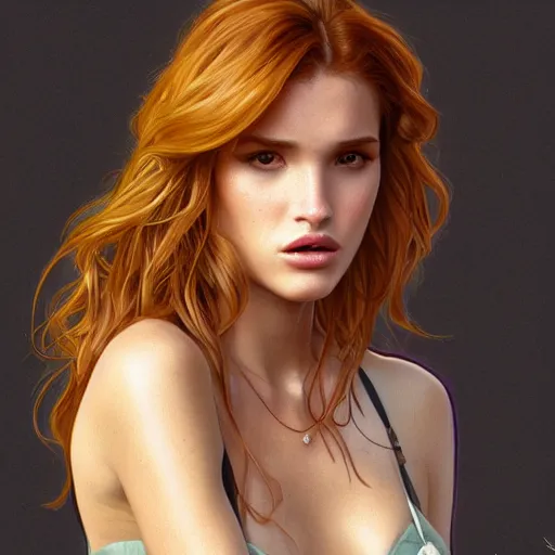 Image similar to ultra realistic illustration, bella thorne in reno 9 1 1, intricate, elegant, highly detailed, digital painting, artstation, concept art, smooth, sharp focus, illustration, art by artgerm and greg rutkowski and alphonse mucha