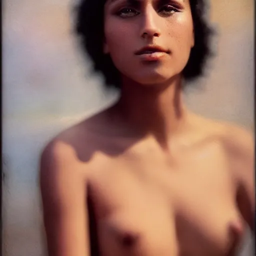 Image similar to vintage portrait of a stunningly beautiful amazonian female, dark eyes, dark hair, olive skin, depth of field, zeiss lens, detailed, symmetrical, centered, fashion photoshoot, by edward s curtis, Annie Leibovitz and Steve McCurry, David Lazar, Jimmy Nelsson, Breathtaking, 8k resolution, extremely detailed, beautiful, establishing shot, artistic, hyperrealistic, beautiful face, octane render