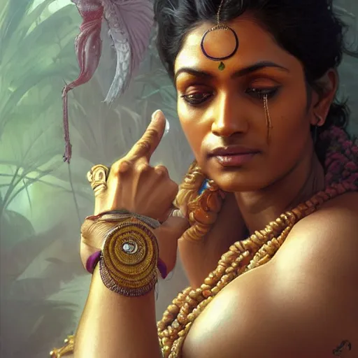 Image similar to muscular south indian woman, sari, ultra realistic, concept art, intricate details, eerie, horror, highly detailed, photorealistic, octane render, 8 k, unreal engine. art by artgerm and greg rutkowski and alphonse mucha