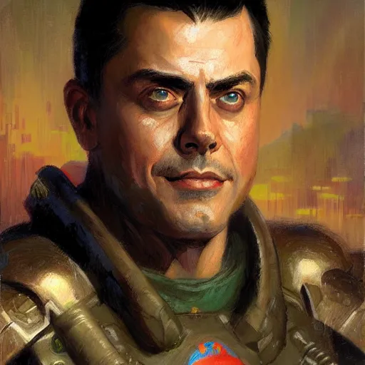 Image similar to Peña Nieto Doom Slayer Portrait by gaston bussiere, craig mullins, Simon Bisley