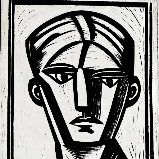 Prompt: a portrait a very ordinary person, by Max Beckmann, woodcut, black and white, anatomically correct, beautiful perfect face, large brushstrokes, sharp focus, Highly Detailed
