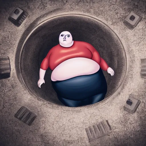 Prompt: a photo of a obese monster in the sewers