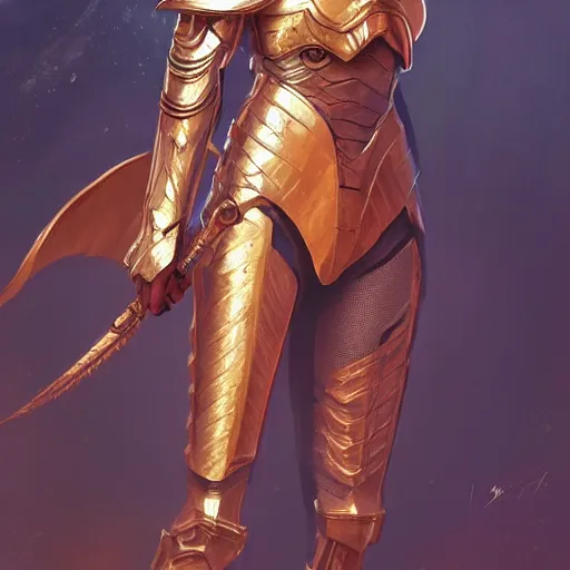 Image similar to portrait knights of Zodiac girl, golden and copper armor, sci-fi, fantasy, intricate, very very beautiful, elegant, highly detailed, digital painting, artstation, concept art, smooth, sharp focus, illustration, art by WLOP and tian zi and artgerm