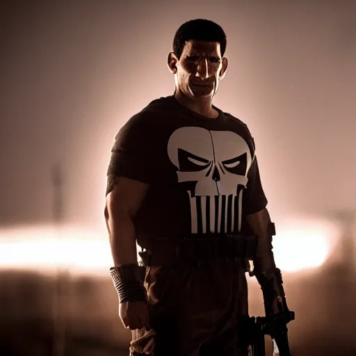 Image similar to Harvey Price as The Punisher, cinematic, photorealistic, movie still, 8k