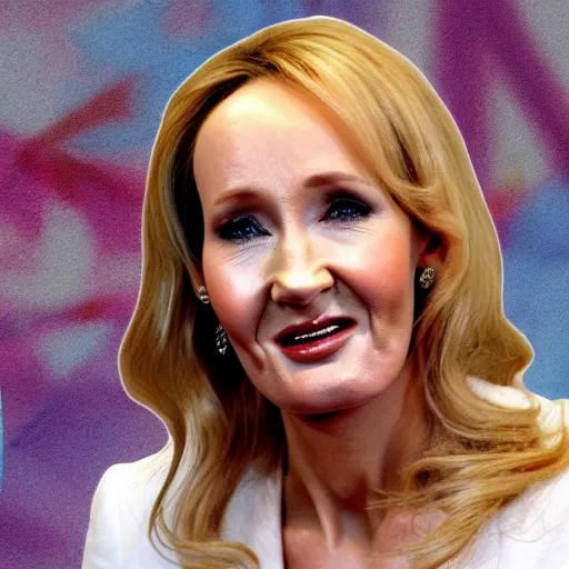 Image similar to JK Rowling starting terrified at a trans flag