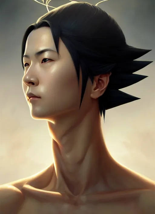 Image similar to portrait of sasuke, intricate, elegant, highly detailed, digital painting, artstation, concept art, smooth, sharp focus, illustration, art by artgerm, greg rutkowski, gil elvgren, symmetry, natural light, 1 3 5 mm!!