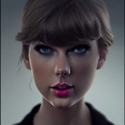 Prompt: a front - faced clear close - up studio portrait of taylor swift looking slightly to the left, dramatic cinematic lighting, trending on artstation, fine details, 8 k, highly detailed, beautifully composed