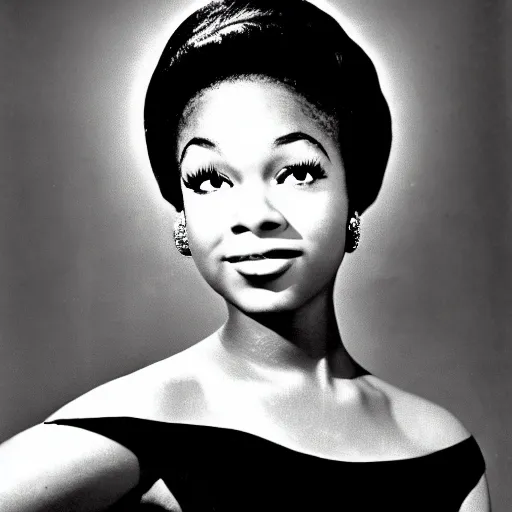 Image similar to black and white photo of a beautiful and elegant 1 9 6 5 young black actress