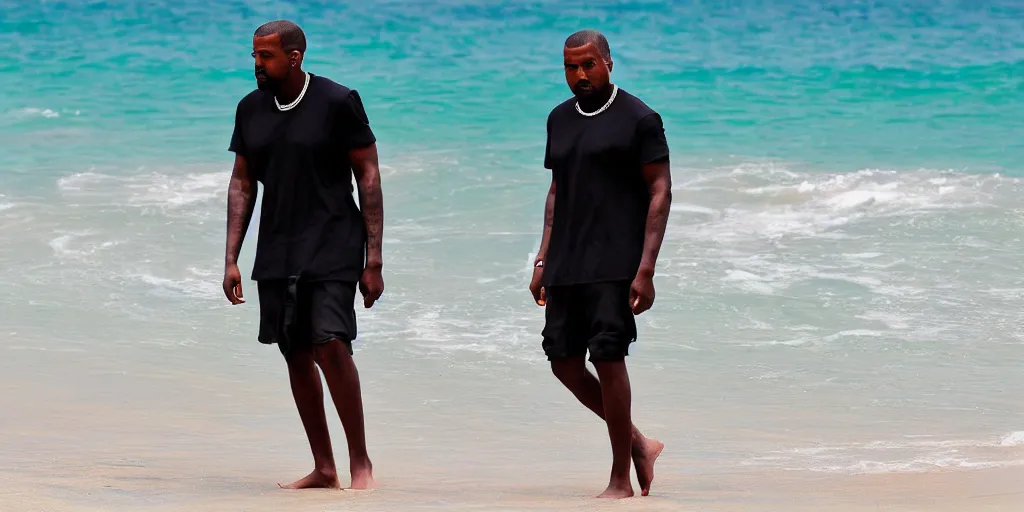 Prompt: kanye west caught chilling with elon musk aruba beach photography nikon p 5 0 0