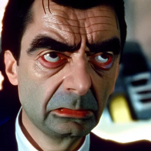 Image similar to film still of Mr. Bean playing Terminator, 4k