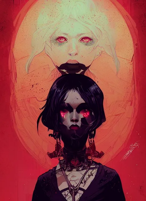 Image similar to portrait of beautifull goth maiden, cute face. warhammer, cyberpunk, artstation, art by petros afshar, tom whalen, laurie greasley and greg rutkowski and ilya kuvshinov