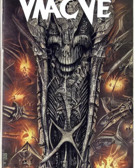 Image similar to videogame cover art, magazine by hr giger