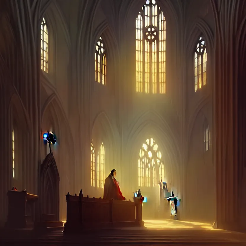 Prompt: curch with chapel, glory light, digital painting, greg rutkowski, artstation, cinematic, matte painting