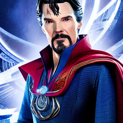 Image similar to doctor strange in neo suit, sharp focus, volumetric lighting, blue tint