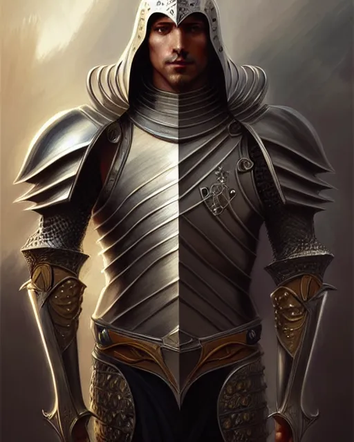 Image similar to Muscular and powerful medieval male knight portrait, art nouveau, fantasy, intricate triangular designs, elegant, highly detailed, sharp focus, art by Artgerm and Greg Rutkowski and WLOP