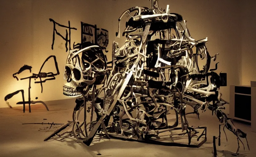 Image similar to photograph of a skull machine built by basquiat perfect composition masterpiece dramatic lighting