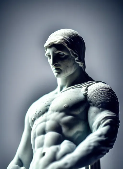 Image similar to moon knight as marble statue by michelangelo, high lights, 4 k, high detailed photography, 5 0 mm lens, depth of field, cinematic