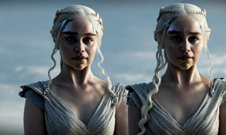 Image similar to How Daenerys was supposed to look like, based on books Cinematic shot. Movie trailer. 4k ultra hd. Portrait. Dramatic. Jail background.