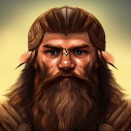 Prompt: Viking Barbarian with long brown beard, short hair, no helmet, D&D Character Head Portrait, Digital Art, Detailed, Trending on Artstation