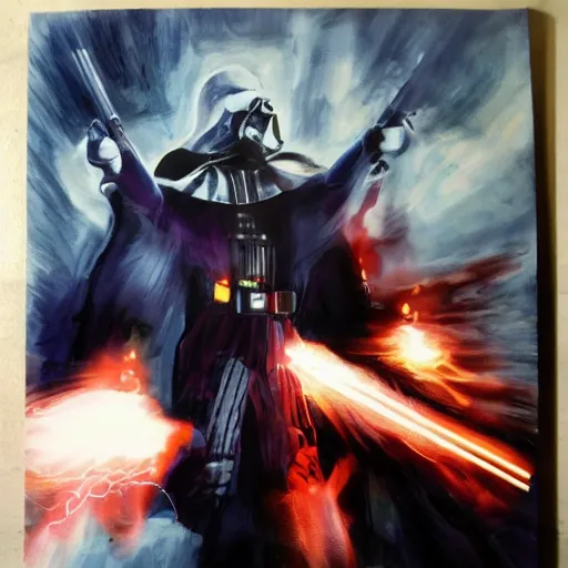 Image similar to darth vader with white armor and a purple lightsaber