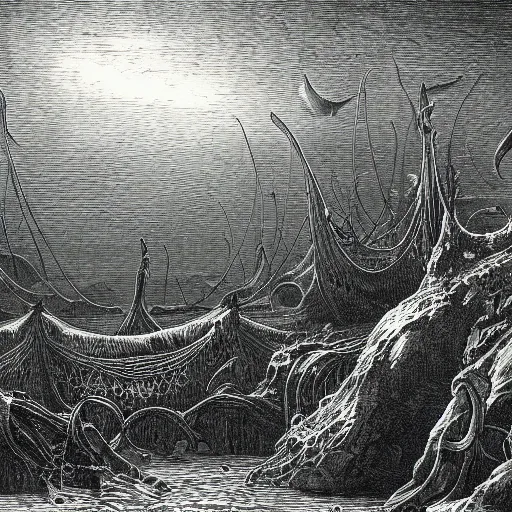 Image similar to Innsmouth, illustration by Gustave Doré