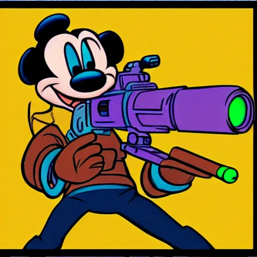 Image similar to “portrait of a cartoon animal, Disney style, pointing a laser gun at the camera”