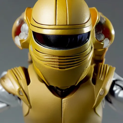 Image similar to helmet portrait of a figurine of samus aran's varia suit from the sci - fi nintendo videogame metroid. shallow depth of field. suit of armor.