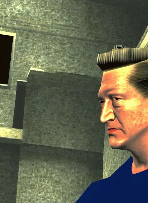 Prompt: screenshot of david lynch in goldeneye 6 4 for nintendo 6 4, n 6 4