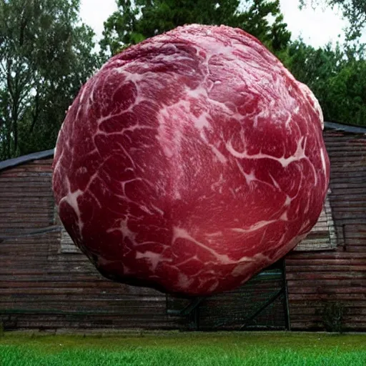 Prompt: a huge imposing ball of meat with a tail sticking out, cronenberg style