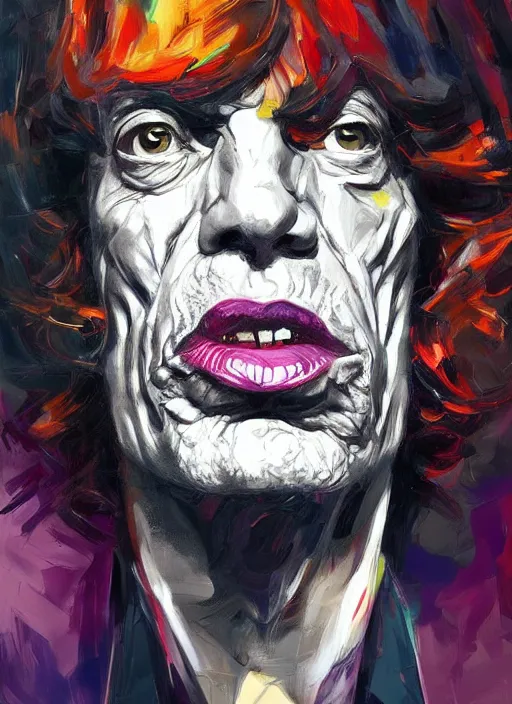 Prompt: portrait mick jagger, dark, intricate, highly detailed, smooth, artstation, digital illustration by francoise nielly