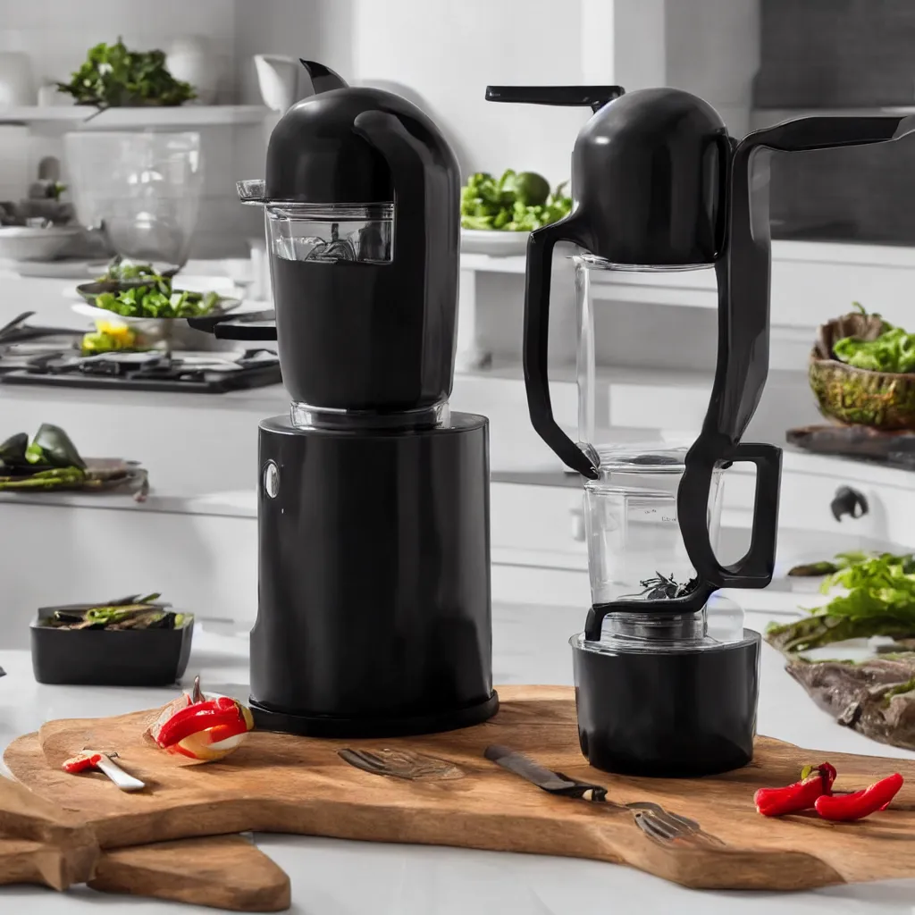 Prompt: blender kitchen appliance shaped like a xenomorph, black