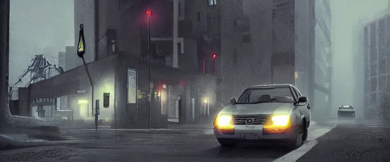 Image similar to Grey Nissan Micra K12 (2006), a gritty neo-noir, dramatic bright lighting, cinematic, establishing shot, extremely high detail, photorealistic, cinematic lighting, artstation, by simon stalenhag, Max Payne (PC) (2001)