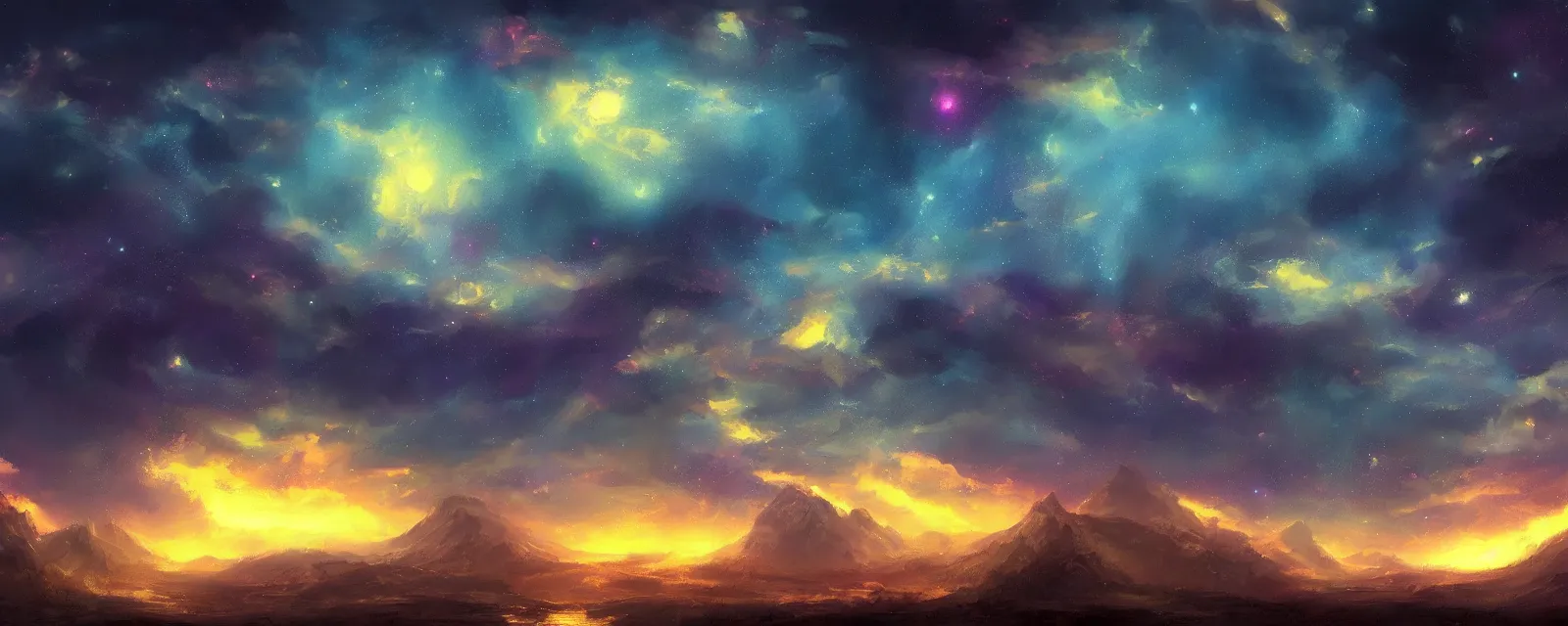 Prompt: fantasy landscape artstation vibrant night sky