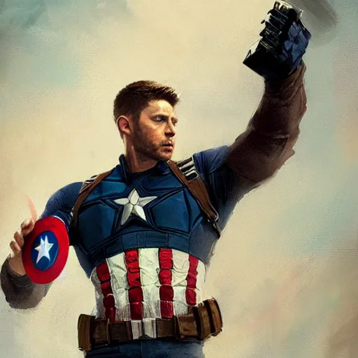 Prompt: A portrait of Jensen ackles as captain america, marvel art, art by greg rutkowski, matte painting, trending on artstation