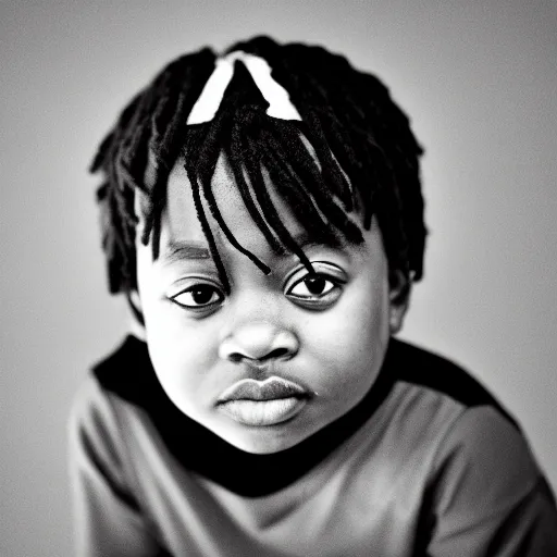 Image similar to the face of young juice wrld at 1 years old, black and white portrait by julia cameron, chiaroscuro lighting, shallow depth of field, 8 0 mm, f 1. 8