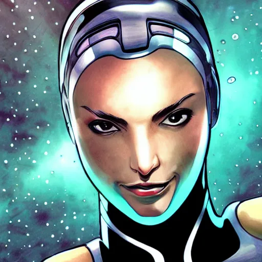 Image similar to underwater portrait of a female android, by MARVEL comics