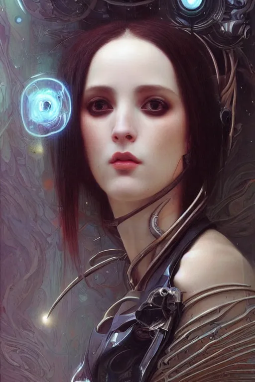 Prompt: portrait of raven, perfect future, iridescent color palette, by wlop and karol bak and bouguereau, 1 9 7 0 s retro future robot android. muted colors
