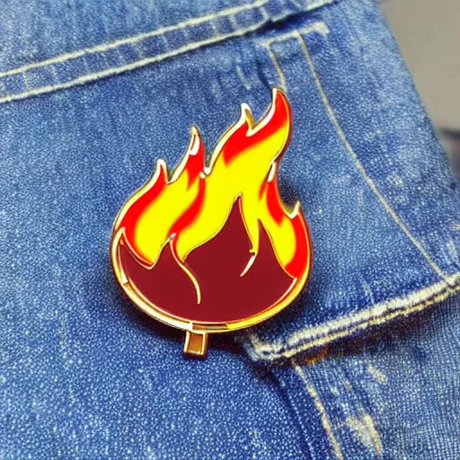 Prompt: simple yet detailed, fire warning flame enamel pin retro design