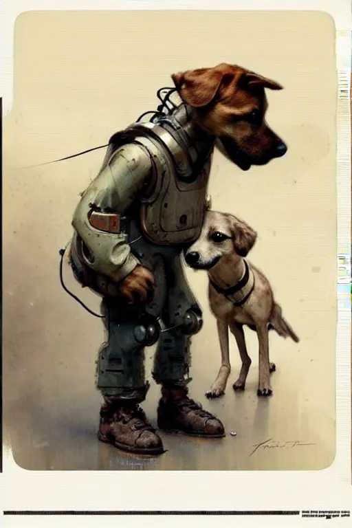 Image similar to (((((1950s boy and his robot box shaped k9 dog. muted colors.))))) by Jean-Baptiste Monge !!!!!!!!!!!!!!!!!!!!!!!!!!!