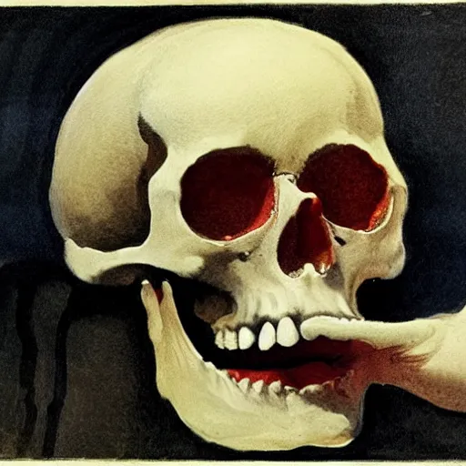 Image similar to transparent red liquid inside in a transparent skull, alexandre benois