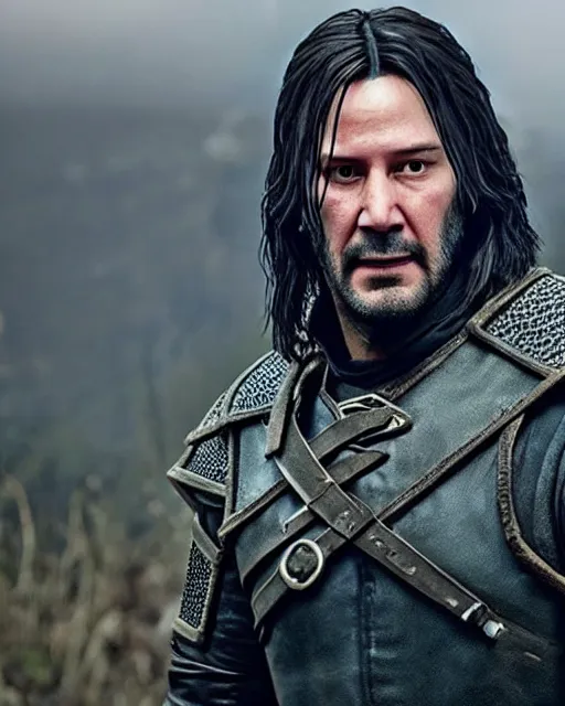 Prompt: Keanu Reevez in the role of Witcher III Gerald of Rivia, amazing short, ultra detailed