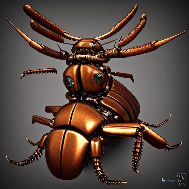 Image similar to steampunk stag beetle, biomechanical, 3 d model, unreal engine realistic render, 8 k, micro detail, intricate, elegant, highly detailed, centered, digital painting, smooth, sharp focus, illustration, artgerm, by wlop