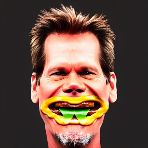 Image similar to kevin bacon face wrapped inside a cheeseburger