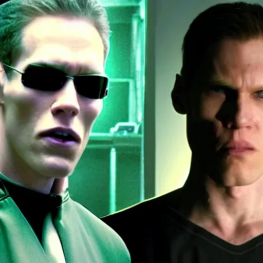 Image similar to Live Action Still of Jerma in The Matrix, real life, hyperrealistic, ultra realistic, realistic, highly detailed, epic, HD quality, 8k resolution, body and headshot, film still