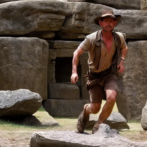 Image similar to Indiana Jones running from rolling boulder trap in ancient temple movie scene