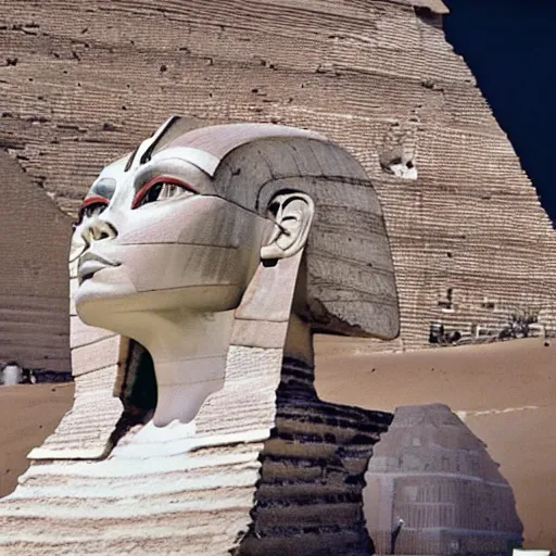 Image similar to a beautiful intricate epic futuristic epic scene of the cyber sphinx of giza, cinematic lighting