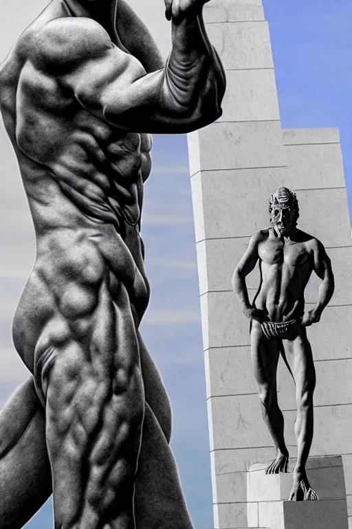 Image similar to hyperrealism billy herrington as a marble statue in ukrainian odessa wallpaper in style of alejandro jodorowsky and giger and araki nobuyoshi